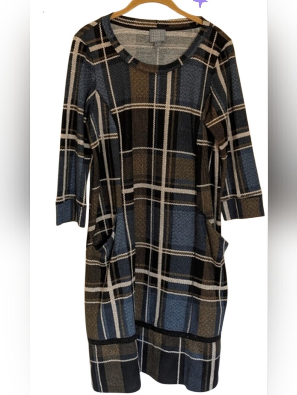 Rabbit Rabbit Rabbit Plaid Shift Dress in Blue, Black & Cream